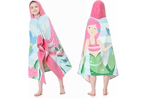 MOKANI Serviettes de Bain de Plage à Capuche pour Enfants | Coton Doux, épais et Super Absorbant | 127 x 76,2 cm | Serviettes de Bain de Plage pour Filles et garçons de 3 à 12 Ans, sirène Rose