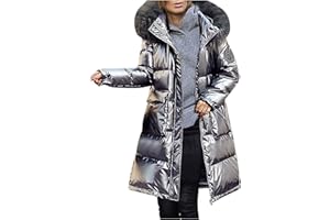 L9WEI Abrigo de plumas para mujer, chaqueta larga de invierno, chaqueta de plumas con piel cálida, parka de invierno, chaqueta acolchada gruesa, abrigo de invierno informal con capucha