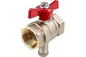 tecuro Zawór kulowy z przyłączem czujnika M10 x 1 mm, 1 cal IG/IG, z uchwytem skrzydłowym, odporny na temperaturę do 130°C, poziom ciśnienia PN30, mosiądz niklowany