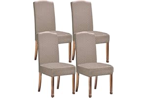 KELUINA Stretch Water-Repellent Twill Jacquard Dining Room Chair Covers Home Decor,Chair Covers for Dining Room Chairs Restaurant Hotel Ceremony (Camel,4 Pieces)