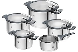 ZWILLING Simplify Set di pentole in acciaio inox, 5 Pezzi, Con fori integrati nel coperchio, Anche per piani a induzione, Argento-Nero