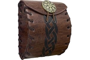 HiiFeuer Medieval Mini Belt Bag en Faux Cuir, Portable Renaissance Belt Pouch, Porte-Monnaie Nordique Sac à dés pour LARP Ren Faire (Marron A)