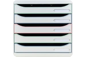 Exacompta - Rif. 309303D - BIG BOX PLUS Autentik - Cassettiera 5 cassetti per documenti A4+ - Dimensioni esterne: Prof. 34,7 x 27,8 x 27,1 cm - Assortiti