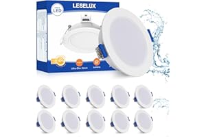 ‎LESELUX Leselux LED Spotlight 230 V IP65, 10 x LED Recessed Spotlights, Flat 5 W, 2700 K, Warm White, 400 lm, Ultra Thin 35 mm, Recessed Ceiling Spotlight 68-80 mm, Recessed Lights for the Bathroom, Kitchen,