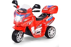 DREAMADE 6V Elektro Kindermotorrad, Kinder Motorrad, Kinderfahrzeug mit Musik Hupe und Scheinwerfer, Elektromotorrad für Kinder 3-7 Jahre alt (Rot)
