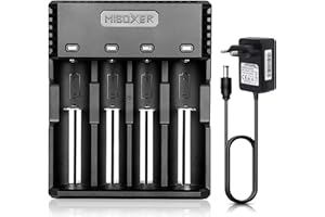 COSOOS Caricabatterie con 4 slot di ricarica, batterie rapide per batterie ricaricabili, agli ioni di litio LiFePO4 NI-MH NI-Cd AA AAA C 18350 18500 18700 20700 21700 26650 RCR123