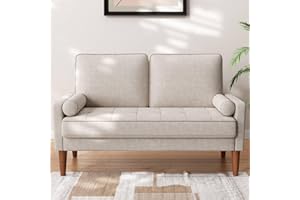 MESKANU Sofa 2 Sitzer, Modernes 2er Sofa mit 2 Wurfkissen, Kleine Stoffcouch mit Armlehne, Mini Sofa für Wohnzimmer/Wohnung/Büro, Einfache Montage, Aschbeige, 121 x 77 x 87CM