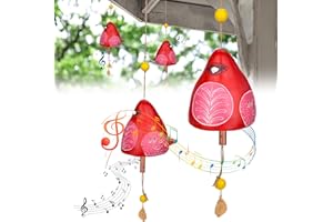 QUIXION Bird Song Bell, Wind Chimes Bird Bell, Bird Song Bell Courtyard Garden Decoration, Hanging Rustic Wind Chime for Garden, Music Wind Chimes for Patio, Porch, Garden, Backyard, Gift.（Red）