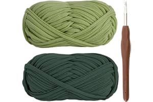 RENYIZ Lot de 2 pelotes de fil à crochet épais pour t-shirt avec crochet de 6 mm, parfait pour les projets de crochet, pour les débutants, tissu élastique adapté pour les loisirs créatifs