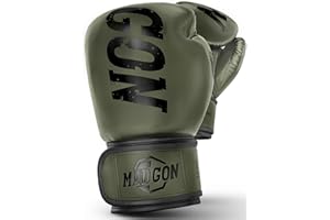 MADGON Gants de Boxe en Matériau de la Meilleure Qualité pour Une Durée de Vie Exceptionnelle - Gants MMA, pour Les Arts Martiaux, Le Sparring avec Une Absorption Optimale des Chocs, Sacoche Incluse