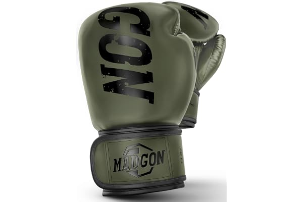 MADGON Gants de Boxe en Matériau de la Meilleure Qualité pour Une Durée de Vie Exceptionnelle - Gants MMA, pour Les Arts Martiaux, Le Sparring avec Une Absorption Optimale des Chocs, Sacoche Incluse