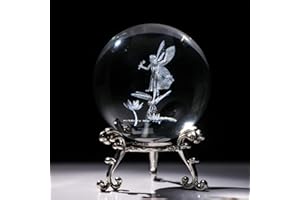 HDCRYSTALGIFTS 2.3in 3D Laser Crystal Fairy with Dragonfly and Lotus Figurines Crystal Ball Paperweight with Stand Base - 3D Engraving Glass Full Sphere Wedding Gift Home Decor