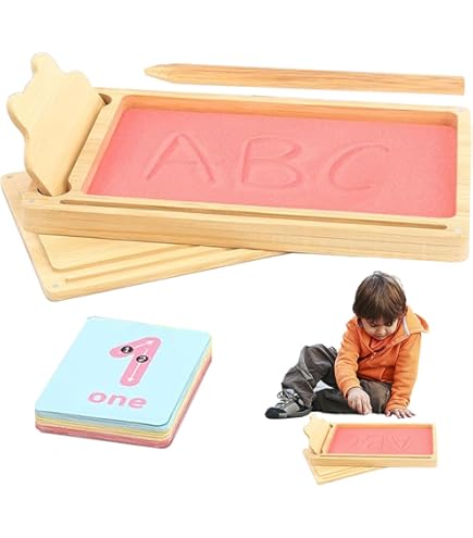 Montessori Sandtablet Aus Holz - Buchstaben Lernspielzeug Ab 3 Jahre Mit Sand & Karten