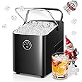 FOHERE Ice Maker Machine Countertop, 14KG in 24H, Ice Ready in 6 Mins, 2 Bullet Ice Sizes, Self-Cleaning Portable Ice Cube Maker with Handle, Ice Scoop & Basket, Home/Kitchen/Office/Bar