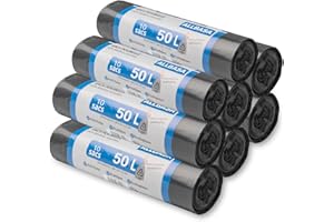 AURSTORE BASA Bolsa de basura ultra resistente, bolsas de basura con asas deslizantes, bolsas de plástico recicladas, estanqueidad máxima (50 L, 8 paquetes)