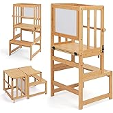 COSYLAND 3-in-1 Bamboo Learning Tower - Convertible into Children's Desk and Drawing Board - Children from 18 Months to 6 Yea