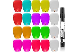 YANCLIFE Chinese Sky Lanterns, 20pcs Multicolor Eco Friendly Chinese Sky Lanterns 100% Biodegradable No Assembly Required Beautiful Lantern for Weddings, Birthdays, Parties,Memorials, Chinese New Year