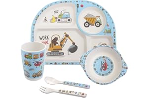 NOHLERLIFE Kids Feeding Set 5 Pcs, Tableware Set for Toddlers Includes Plate Bowl Cup Fork and Spoon Utensil Flatware, Kids Flatware Set Dishwasher Safe, BPA Free (Construction)