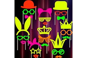 ‎LASHUA Lashua 24 Stück Fotobox Accessoires Neon-Party Zubehör, Fotobox Requisiten für Schwarzlicht, Geburtstag, Karneval, Hochzeit, Halloween, Weihnachten