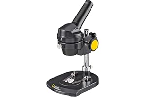 National Geographic Microscopio con luz para observación de Piedras, Monedas, Hojas o similares, Incluye Placa de Objeto Bicolor y maletín de Transporte Estable.