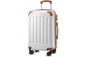 YOETEY Valigia Cabina con Ruote, Guscio Rigido in ABS, Trolley con Lucchetto TSA, Bianco e Marrone, 57x37x23 cm