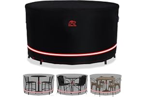 TURTLE LIFE Turtle-Life Funda de Mesa de jardín Redonda, Funda de protección para Mesa de jardín, Impermeable, Funda de protección para Muebles de jardín, Color Negro, diámetro 250 x 95 cm