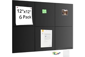 OURSOUION Large Cork Board Alternative,Felt Bulletin Board with Removable Adhesive Tabs, Pin Board Wall Tiles Notice Boards with Pins for Office,Home,Cork Boards for Photos Memos Black 6Pack