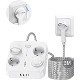 LENCENT 3M USB Power Strip with Flat Plug, Flat Plug Power Strip | with 4 AC Outlets, 3 USB and 1 Type C, USB Power Strip wit
