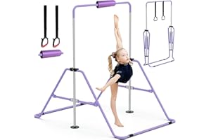 GYMMAGE Gymnastics Bars with Bar Pad, Junior Training Kip Bar Gymnastics Equipment for Home Garden, Adjustable Height Gymnastic Folding Horizontal Bar with Gymnastic Rings for Kid Boys Girls