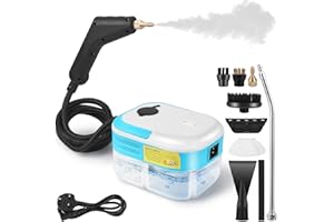 Strixorn Limpiador a vapor manual, 1500 W, limpiador de vapor de mano portátil con depósito de agua grande de 1200 ml, limpiador a vapor de alta presión, 7 accesorios para todos los muebles de cocina