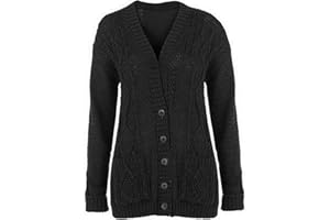 PURPLE HANGER New Womens Everyday Long Sleeve Button Top Ladies Chunky Aran Cable Knit Grandad Cardigan
