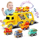 Daioller Camion Macchinine per Bambini, 5 in 1 Camion da Trasporto Inerziale con Suoni e Luci Lampeggianti, Giocattoli Bambin