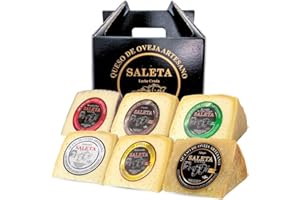Amaisso® Cesta Quesos Gourmet Regalo | Queso Oveja de La Mancha | 6 Cuñas Queso Semicurado, Curado, con Guindilla, Trufa, Añejo y en Aceite de Oliva Virgen Extra | "Pack Tentaciones 1,5Kg" SALETA