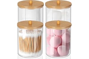 IVEOPPE 4 Pcs Boule de Coton-Tige Distributeur Pots,Porte-Qtip en Acrylique,Rangement Pour Cotons Tiges,convient Pour Les Produits Cosmétiques Soins,tampons Maquillage,bâtonnets D'oreille Sel De Bain