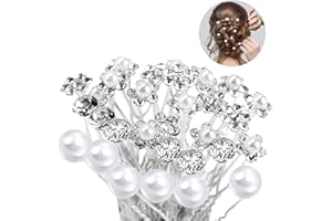 LPOLKVEMELH 30 Pcs Pearl Hair Pins, Bridal Vintage Wedding Crystal Rhinestone U Shaped Diamond Hair Clips, Flowers Hairpins Bridesmaid Hair Accessories for Bridal Weddings Women Girls Bridesmaids Prom Party