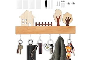 Echehi Elegante Portachiavi da Parete in Legno con 6 Robusti Ganci, Versatile Montaggio a 4 Vie per Casa, Corridoio e Camera da Letto. Bianco