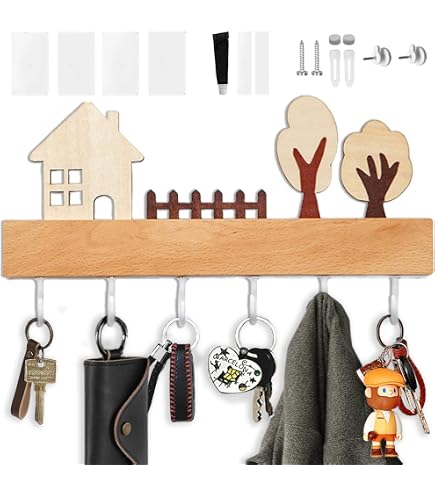 Portachiavi Da Parete SHAIDOJIO – 7 Ganci In Metallo Nero, Scritta Home My Happy Family – Per Ingresso, Cucina, Bagno – Montaggio A Parete Con Viti O Adesivo