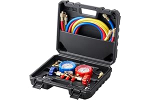 VEVOR 3-Way AC Diagnostic Manifold Gauge Set Fits for R134A, R22, R12, R502 Refrigerant, AC Gauge Set with 5 ft Hoses, Couplers, Can Tap for Car A/C System Automotive Air Conditioning Maintenance