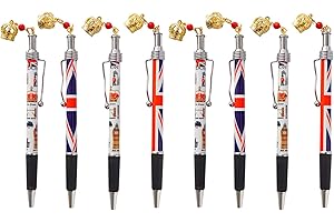 SHOPEWEBB Set of 8 Union Jack London Icons Pictures Design Pen with Crown - UK London Souvenir
