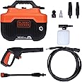 BLACK+DECKER BEPW1600H 1300W 1600 PSI 110 Bar Horizontal Pressure Washer for Car, Bike, Home & Garden Cleaning Use with Multiple Accessories Included, 1 Year Warranty, Orange & Black