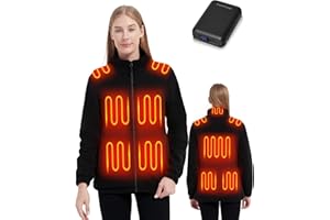 FrostVoyage Veste Polaire Chauffante Femme avec 18400 mAh Batterie, Blouson Manteau Chauffant Femme avec Batterie Incluse, Gilet Vêtement Chauffant Manche Longue Hiver, 10 Zones de Chauffage