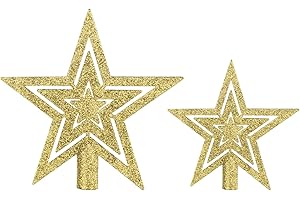 VEYLIN Christmas Tree Topper,2PCS Gold Glittered Star Christmas Tree Topper Star Tree Topper for Christmas Tree Ornament(10+15CM）