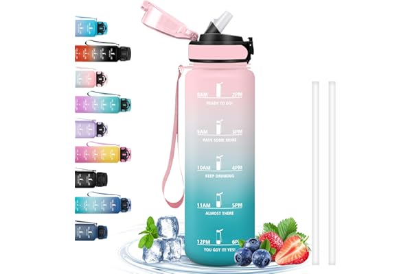 Gourde Sport Anti-Fuite, Reutilisable avec Slogan de Motivation, Facile à Transporter, pour Fitness, Cyclisme, Extérieur, Yoga, Rose-Cyan