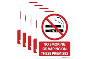 RDLCAR No Smoking or Vaping Signs Pack of 6 Premium Self-Adhesive Vinyl 100mm x 70mm No Smoking Signs for Indoor and Outdoor Use