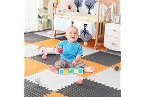 LULUANPING Tappeto Bambini Puzzle, Tappetino Puzzle Per il Gioco Dei Bambini, Protezione Per Tappeti Per Bambini, Grande Reversibile Tappetino Gioco E Educativo, 16 Pezzi 30 * 30CM (Bianco+Caffè+Arancio)