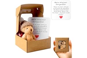 71Nmly Teddybär Klein Pocket Hug Deutsch Mini Stofftiere Kleiner Teddy Mit Karte Geschenkbox Klein Positive Ggeschenke für Geburtstag Weihnachtsfeier Lieferunge Kollegen Freundin Geschenk (Braun)