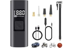 Genac Compresseur D'air Électrique Ecran LCD Batterie 6000mAh Chargeur Secteur USB Ou Allume Cigare, Gonfleur Portatif Pour Pneus De Voitures, Motos Ou Vélo, Ballons Etc. Lampe LED Et Batterie Externe
