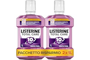 LISTERINE Total Care, Collutorio al gusto di Menta Pura, Collutorio al Fluoro con 10 benefici in 1 per una protezione completa e denti più forti, per un'igiene orale completa, 2x1L – Esclusiva Amazon