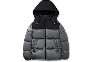 SOLOCOTE Manteau d'hiver pour garçons Résistant à l'eau à Capuche Matelassé Épais Brillant Vêtement d'extérieur Veste d'hiver pour enfants