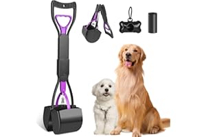 MLLOPO Dog Pooper Scooper long handle Foldable Dog Poop Scooper for Grass with Long Handle, High Strength Material and Professional Ergonomic Design, Waste Pick Up Rake Squeeze Trigger (Small)